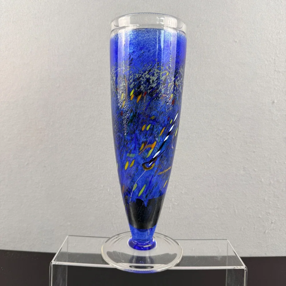 Kosta Boda Satellite Vase Bertil‎ Vallien Artist Collection Signed 49250 Cobalt